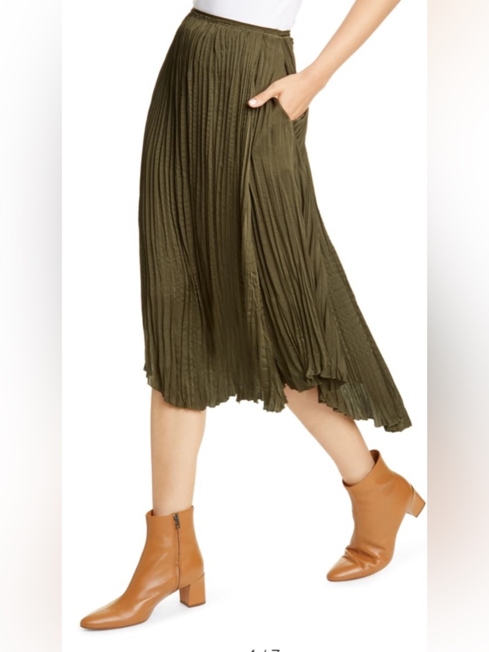 Vince - Olive Asymmetrical Pleated Skirt